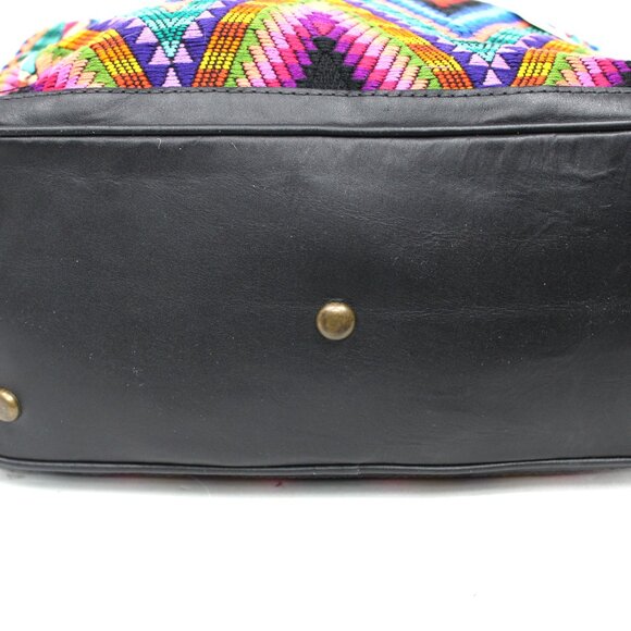 MARIA'S ARTISAN SHOP MULTICOLOR HUIPIL TEXTILE CROSSBODY TOTE BLACK LEATHER NWT - Picture 9 of 11